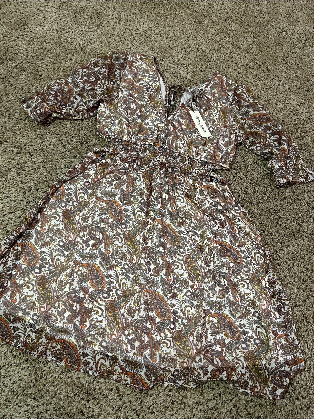 Paisley Print Women's Dress - Brown & Cream
